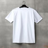 Hanging blank tshirt mockup, casual white tee mock, front view photo