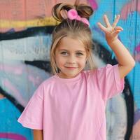 Kid Mockup Model Pink Shirt, Pink Bella Canvas 3001T Kid Mockup photo