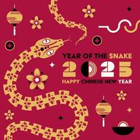 Happy Chinese new year 2025 Snake Zodiac sign, modern flat art design vector