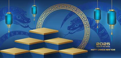 3d Podium square stage for happy Chinese new year 2025 Snake Zodiac sign vector