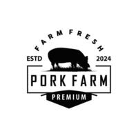 Pig logo grilled pork pig simple rustic stamp emblem livestock barbecue BBQ vintage design inspiration vector