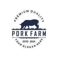 Pig logo grilled pork pig simple rustic stamp emblem livestock barbecue BBQ vintage design inspiration vector