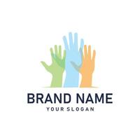 hand logo design hand care, business teamwork and body health illustration simple modern template vector