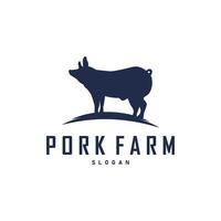 Pig logo grilled pork pig simple rustic stamp emblem livestock barbecue BBQ vintage design inspiration vector