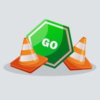 Traffic cone orange , traffic sign stock illustration with stop sign vector