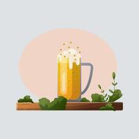 A glass of beer, fresh drinking with wooden table vector