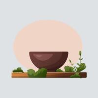 Empty rice bowl on the wooden table vector