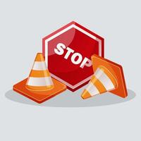 Traffic cone orange , traffic sign stock illustration with traffic lamp sign vector