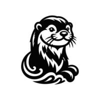 Otter Animal Black Silhouette With White Color Background vector