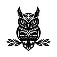 Owl Animal Black Silhouette With White Color Background vector