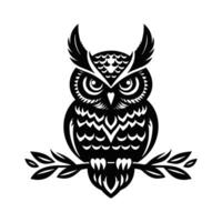 Owl Animal Black Silhouette With White Color Background vector