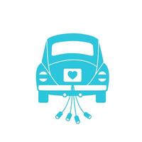 Minimalistic Vintage retro car, Wedding car, Back view, Isolated on white background. From blue icon set. vector