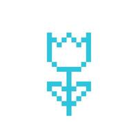 Pixelated tulip flower icon. Isolated on white background. From blue icon set. vector