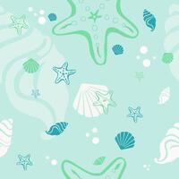 Beach shells and stars seamless pattern. Summer holidays background. vector