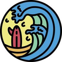 surf wave with monoline art vector