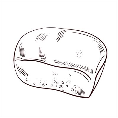 Hand drawn sketch fresh wheat bread symbol. Loaf of brown dark bread. For infographic, packaging label, for food app website, bistro