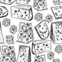 Cheese hand drawn seamless pattern. Sketch engraving style vector