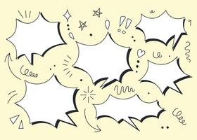 chat speech or dialogue. Set of hand-drawn speech bubbles. Doodle illustration vector