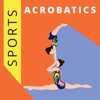 illustration in minimalist flat style. Man and woman artistic gymnastics, sports acrobatic . Training or competing in some championship. A poster of pair in colorful costumes in pyramid vector