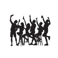 People's silhouette holding hands enjoying friendship.People jumping silhouette. friends youth background. Crowd people, close to each other. vector