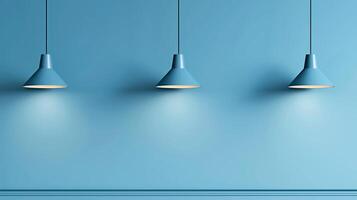 Modern Pendant Lights Illuminating Blue Wall photo