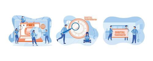 Digital Transformation concept. Data Analysis and Digitization Concept. A company staffs showing the boss the future direction of the company. Set flat modern illustration vector