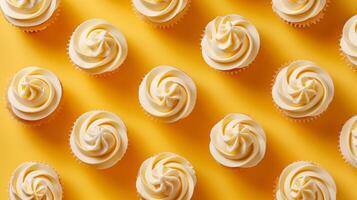 Vanilla Cupcakes on Yellow Background photo