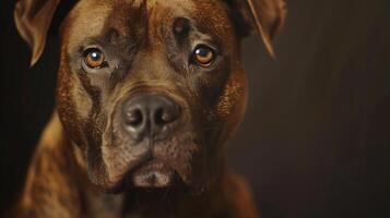 Intense Portrait of Brown Dog. Detailed close-up portrait of a brown dog with deep, expressive eyes and a focused look. photo