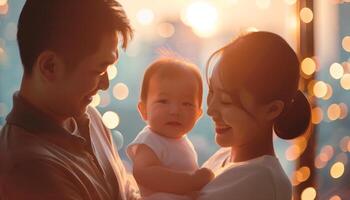 Warm Family Moment with Bokeh Lights photo