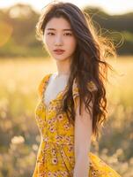 Golden Hour Floral Dress Portrait photo