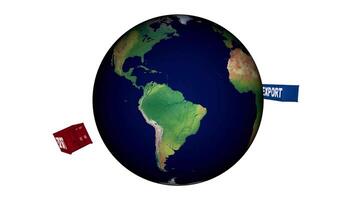 3d earth globe with import export export import words on sky globe background arrows video