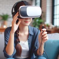 A woman wearing a virtual reality glasses photo