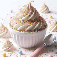 Ice cream in waffle cone with splashes photo