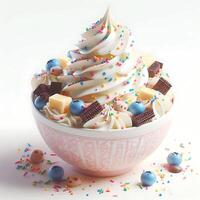 Ice cream in waffle cone with splashes photo
