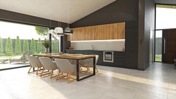 modern kitchen in a house with a beautiful design photo