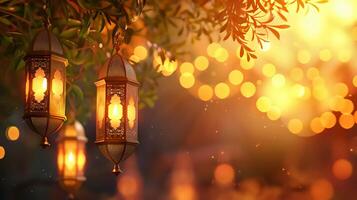 Luxury 3d lantern islamic festival background for ramadan kareem, eid al fitr, eid al adha, islamic holy festival photo