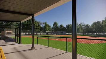 3d interpretazione di un' baseball campo panchina nel il mezzo di il foresta video