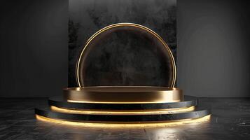 Luxury 3d podium stage for product display with lighting decoration realistic background photo