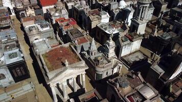 Aerial view of historic cemetery in Buenos Aires. Ancient architecture, monuments, cathedral, basilica, chapel, and statues. Landmark of Argentine culture and European history. video