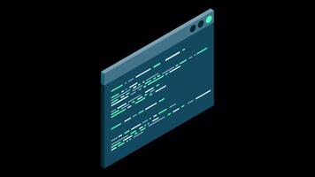 Isometric coding screen animation. Coding programming technology. Programming concept. Technology animation. Transparent background with alpha channel video