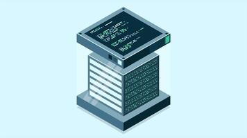 Isometric futuristic server animation. Isometric database or data center. Abstract blockchain. Computer storage. Cloud storage. 4K animated in isometric style video