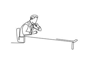 Animated self drawing of continuous line draw active young happy female CEO presenting new technology innovation to the members at the office. Startup work life concept. Full length one line animation video