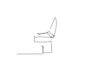 Self drawing animation of single line draw of young confused worker standing and thinking of solution to his job problem at the office. Think idea concept. Continuous line draw. Full length animated video