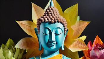 blue buddha origami art horizontal view photo