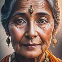 An India old women with detail face expressions. photo