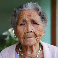 An american old women with detail face expressions. photo