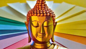 center of Lord buddha paper art with golden color photo