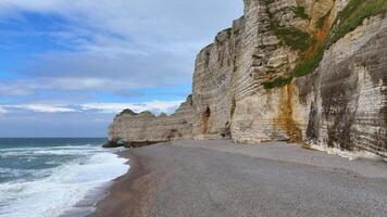 Etretat Portel France Normandy Cliffs of Etretat Atlantic natural arches 4k video