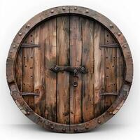 Old antique wooden door isolated on white background photo