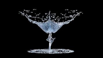 3d water splash transparent isolated on black background. 3d render illustration video